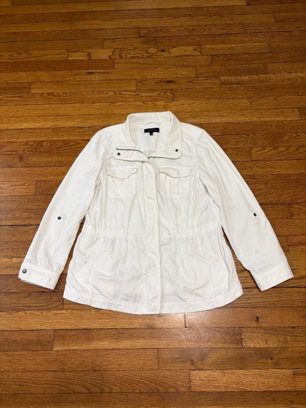 Talbots Women's Denim Jacket Size Large White 100% Cotton Full Zip Preppy